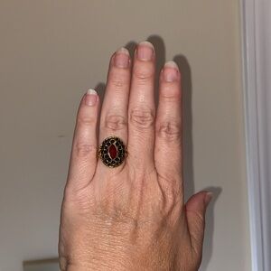 Ruby and yellow gold coated costume jewelry ring size 8